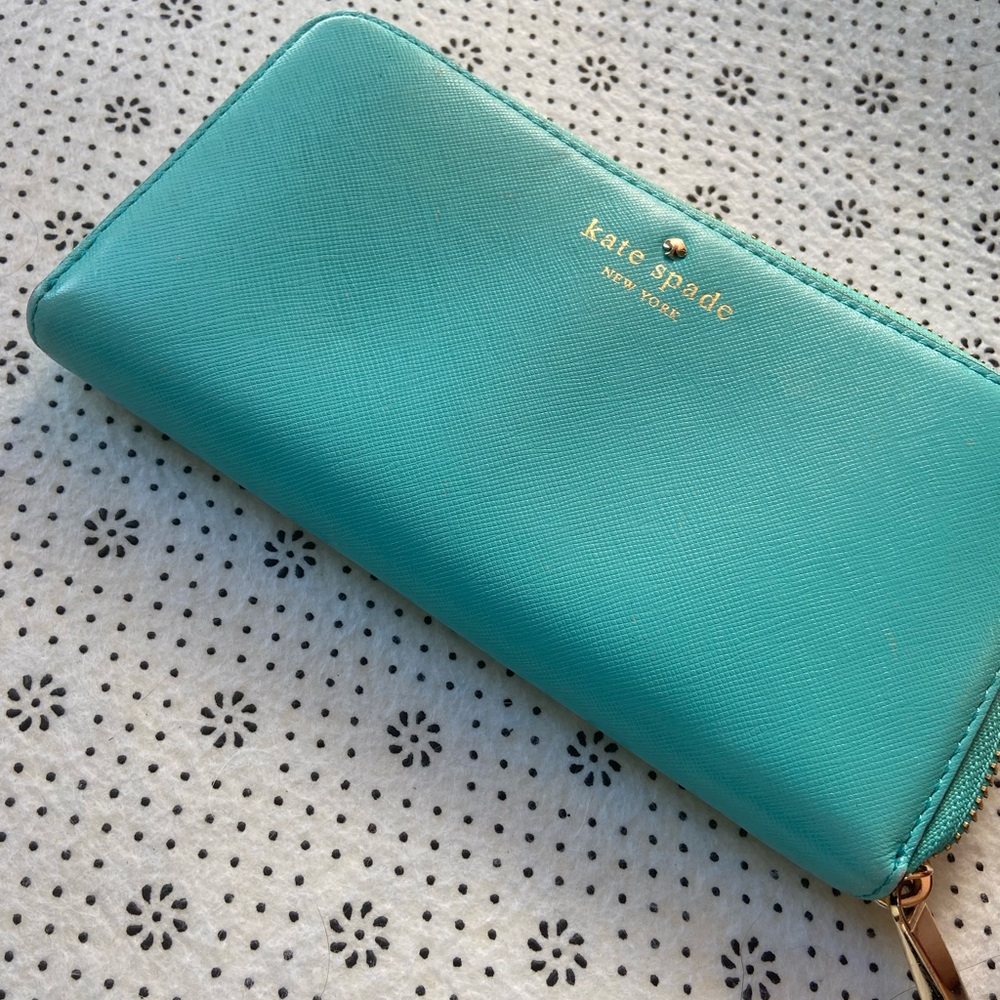 Kate Spade blue green Cedar Street Lacey wallet leather wallet cross hatch